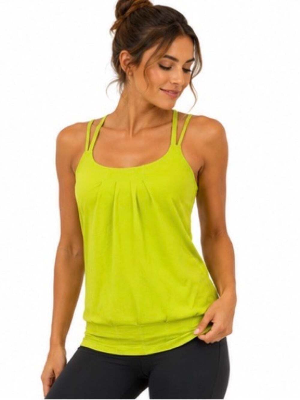 Lululemon Neon Yellow Strappy Built in Bra Yoga Activewear Gym Workout T…
